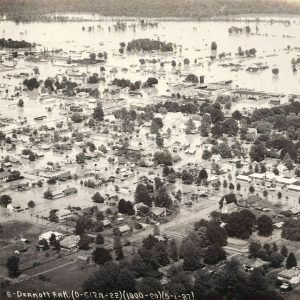 Aerial view of flooded town