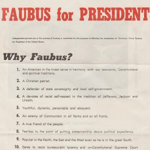 "Faubus for President" campaign flyer with numbered list