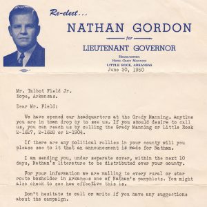 "Nathan Gordon" campaign letter with picture of white man  with slicked back hair