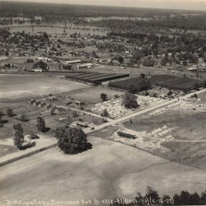 Aerial view of tents alongside road