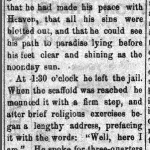 "Hung for Murder; A sound sleep and a long speech from the scaffold" newspaper clipping