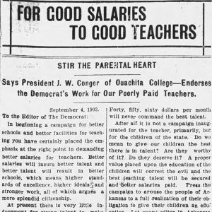 "For good salaries to good teachers" newspaper clipping