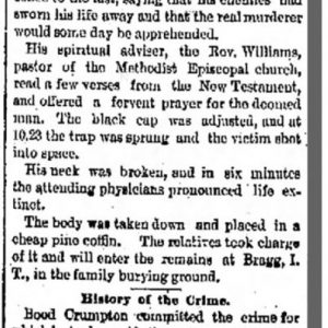 "Died According to Law" newspaper clipping