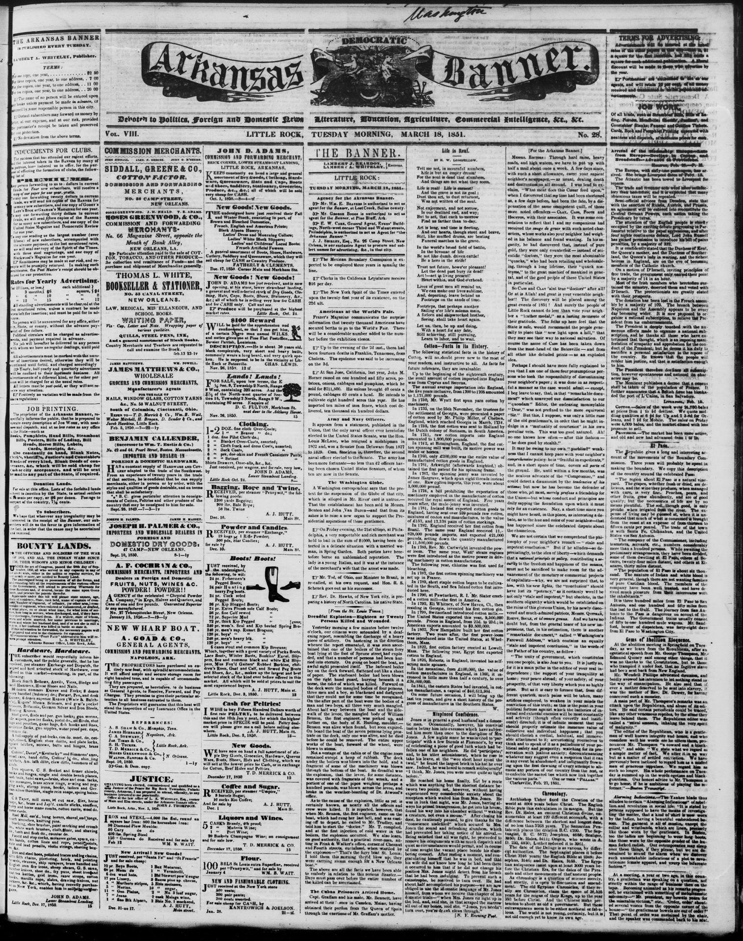 Newspaper front page "Arkansas Democratic Banner"