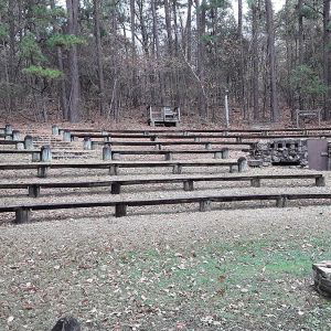 Bench style seating in outdoor arena