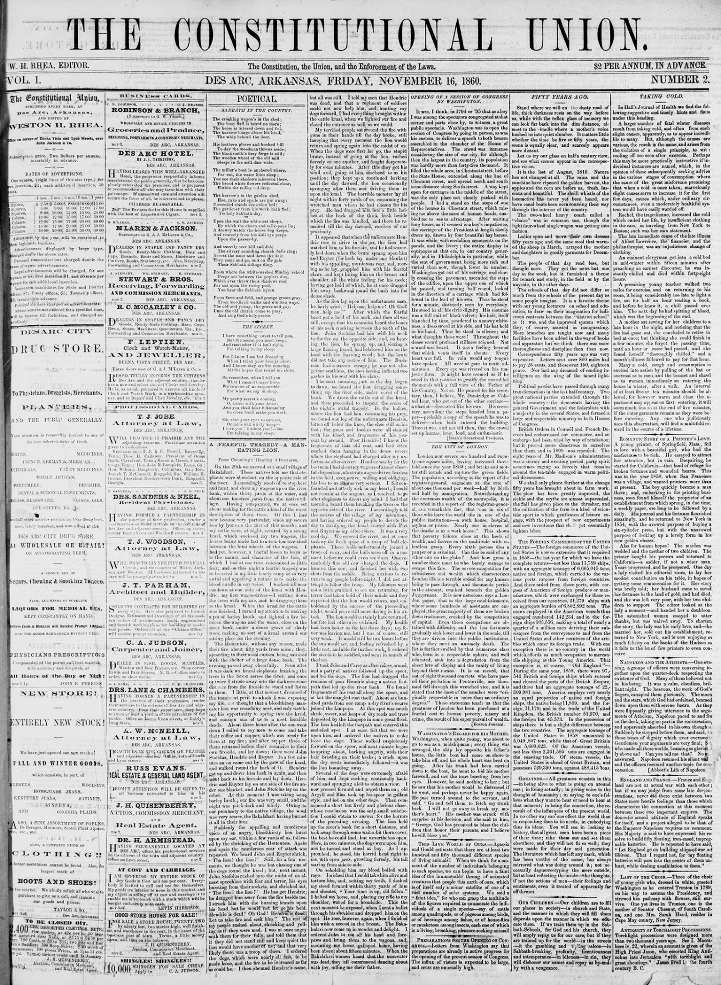 Newspaper front page "Constitutional Union"