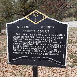 Commemorative plaque detailing Greene County court initial sessions