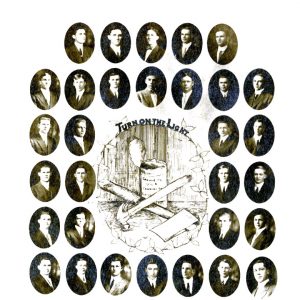 Many individual oval portraits arranged on a page