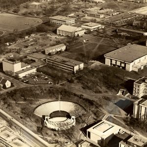 Aerial view of multiple buildings and streets