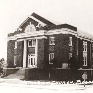 Multistory brick church building