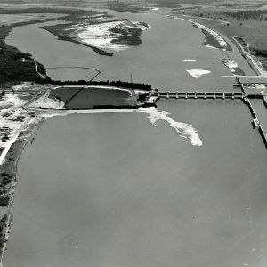 Aerial view of dam and river