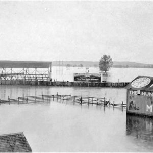 stadium structures half submerged in flood waters