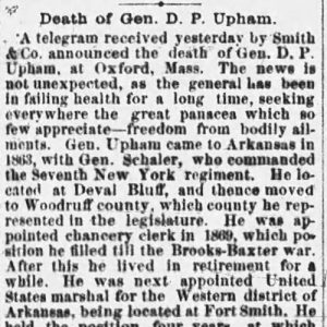 "Death of Gen. D.  P. Upham" newspaper clipping