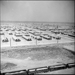 Large number of barracks buildings seen from above