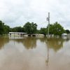 Buildings partially submerged by floodwaters