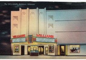 Postcard with theater on the front with text reading "The Williams