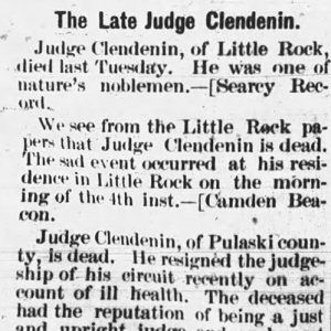 "The Late Judge Clendenin" newspaper clipping