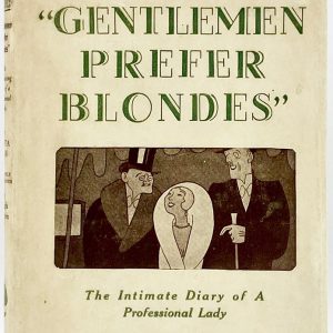 Book cover "Gentlemen Prefer Blondes" showing a blond woman with men in top hats on each side of her