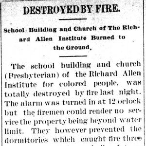 "Destroyed by Fire" newspaper clipping