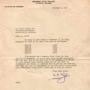 typed letter on letterhead to Mr. Talbot Feild Jr. listing enrollment numbers