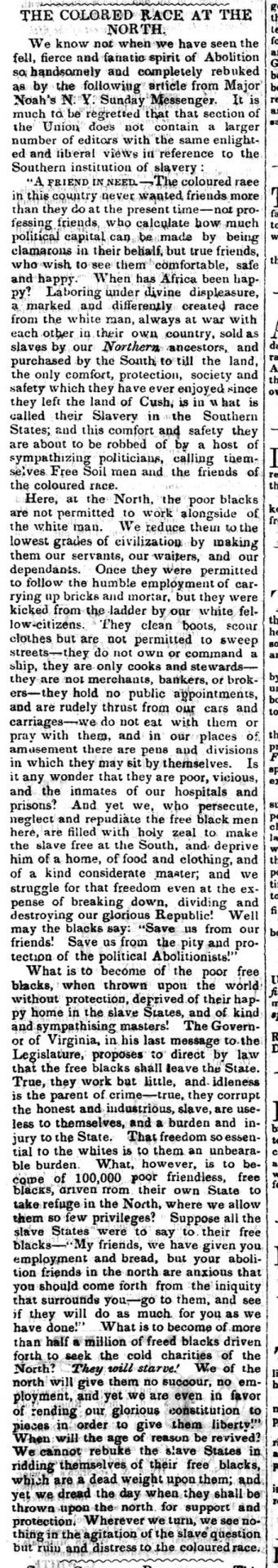 "The Colored Race at the North" newspaper clipping