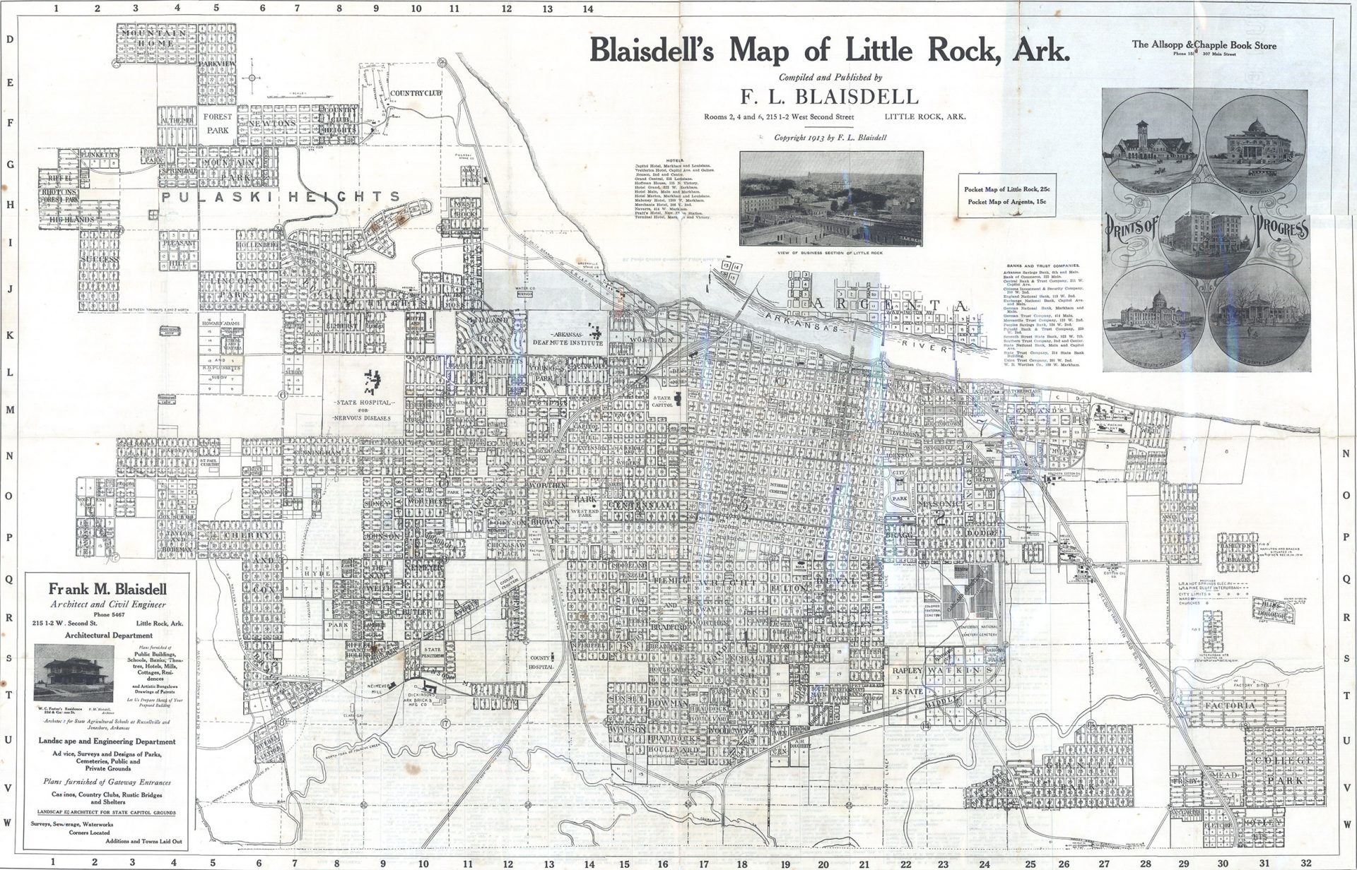 Map of city showing streets and river