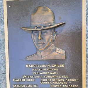 Man's face on bronze plaque