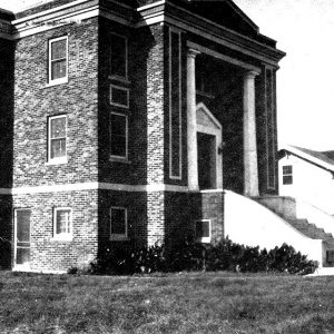 Multistory brick church building