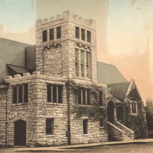 Multistory stone church building with tower