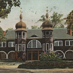 Multistory wooden building with onion domes