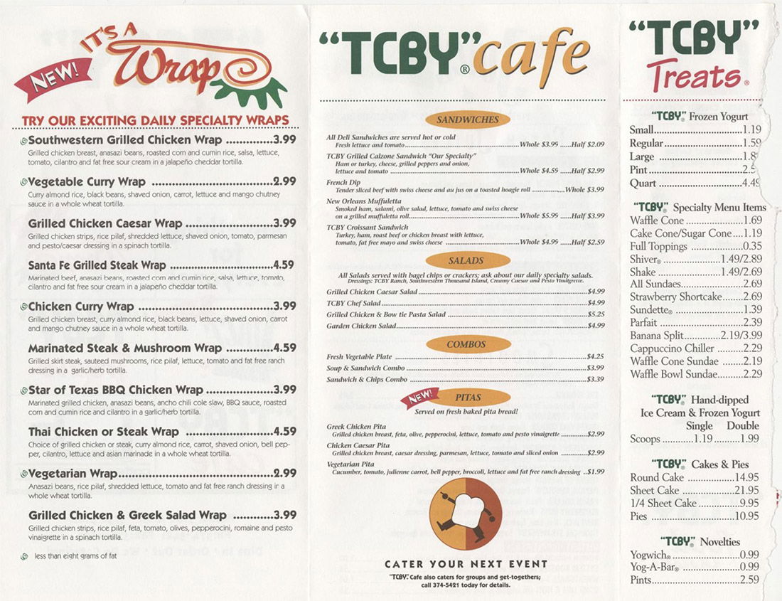 TCBY Menu   Encyclopedia of Arkansas