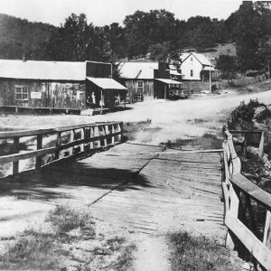 Small town with wooden bridge