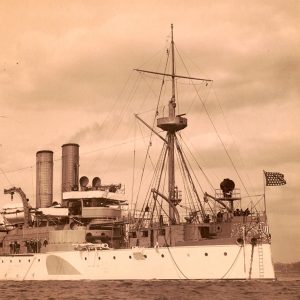 Battleship sitting in the water