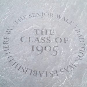 Engraved lettering in concrete step "The Class of 1905"