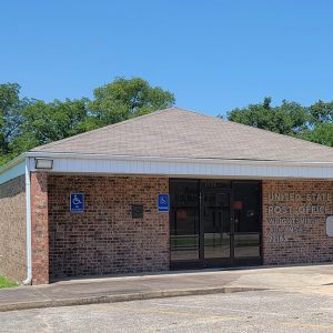 Single story red brick building