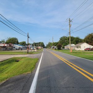 Road running through small town