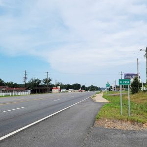 Road running through small town