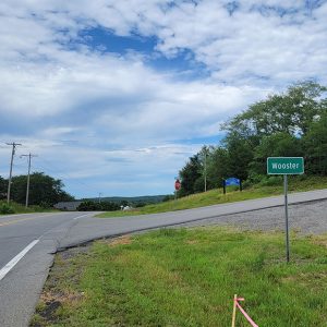 intersection with road going up hill