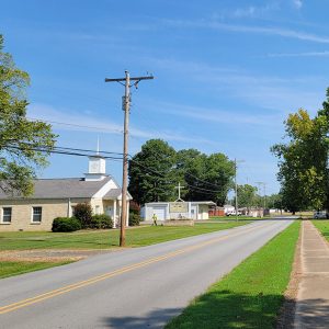 Small town street scene with houses