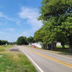 Small town street scene with houses