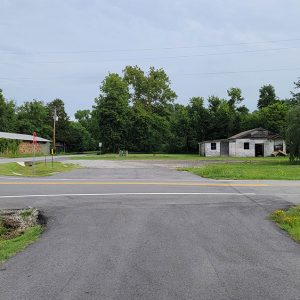 Houses along curving highway