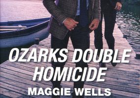 Romance and crime related book cover featuring attractive white man and woman in blazers walking on a dock