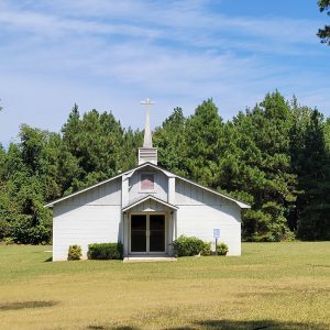 White church building with steeple