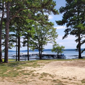 covered boat dock on lake with boats in it