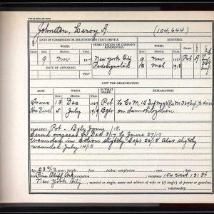 Official form listing soldier's wounding and reason for discharge