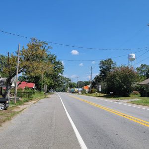 Small town street scene with houses