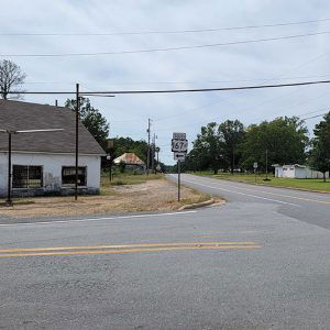 Small village street scene with buildings