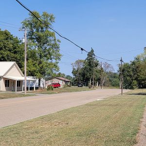 small town street scene with houses