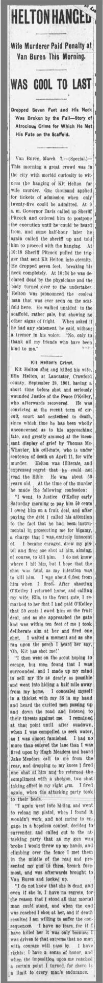 "Helton Hanged" newspaper clipping
