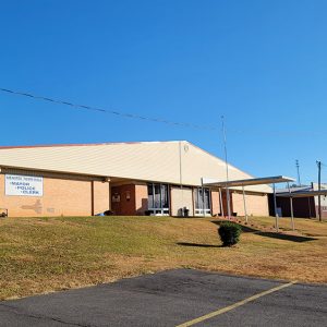 Multistory orange brick building